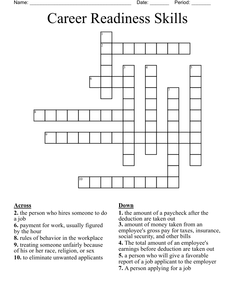Career Readiness Skills Crossword