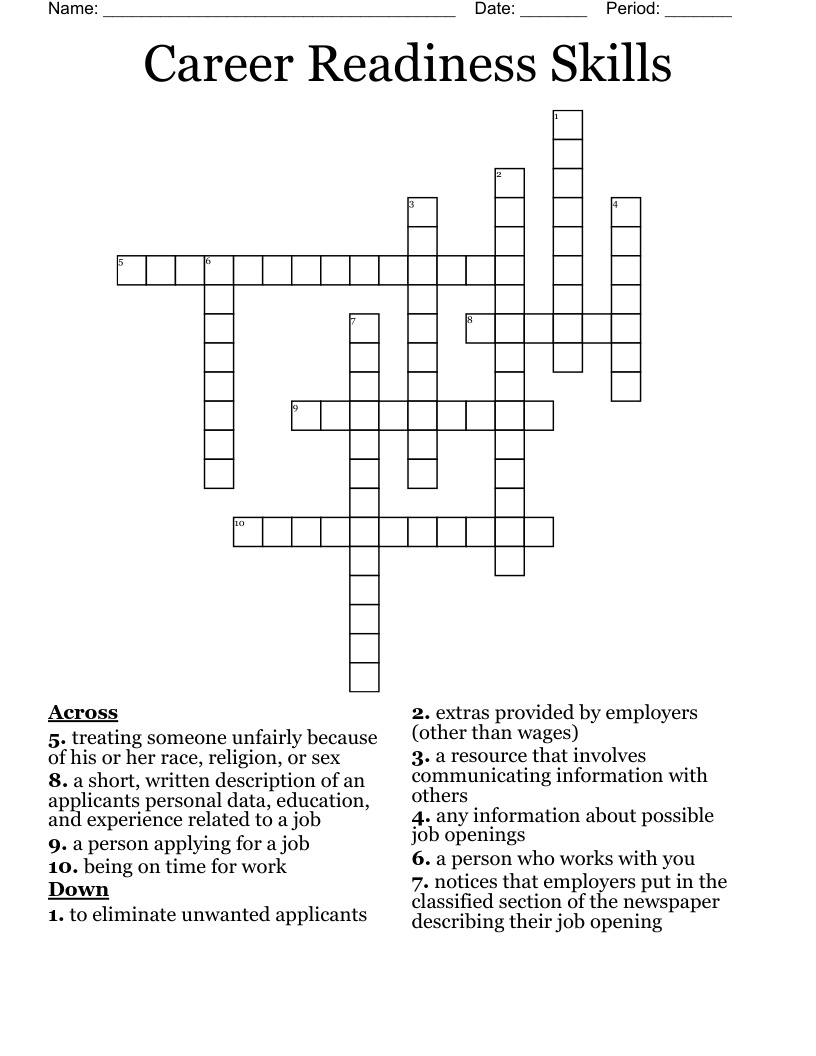 Career Readiness Skills Crossword