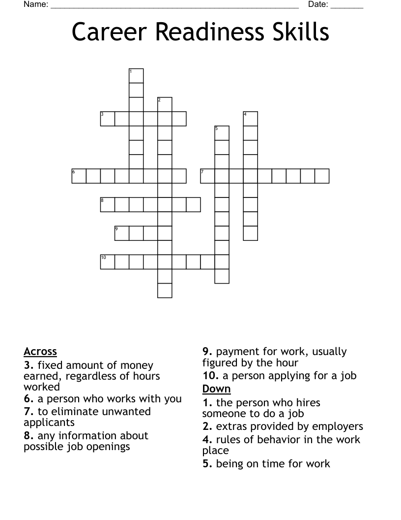 Career Readiness Skills Crossword