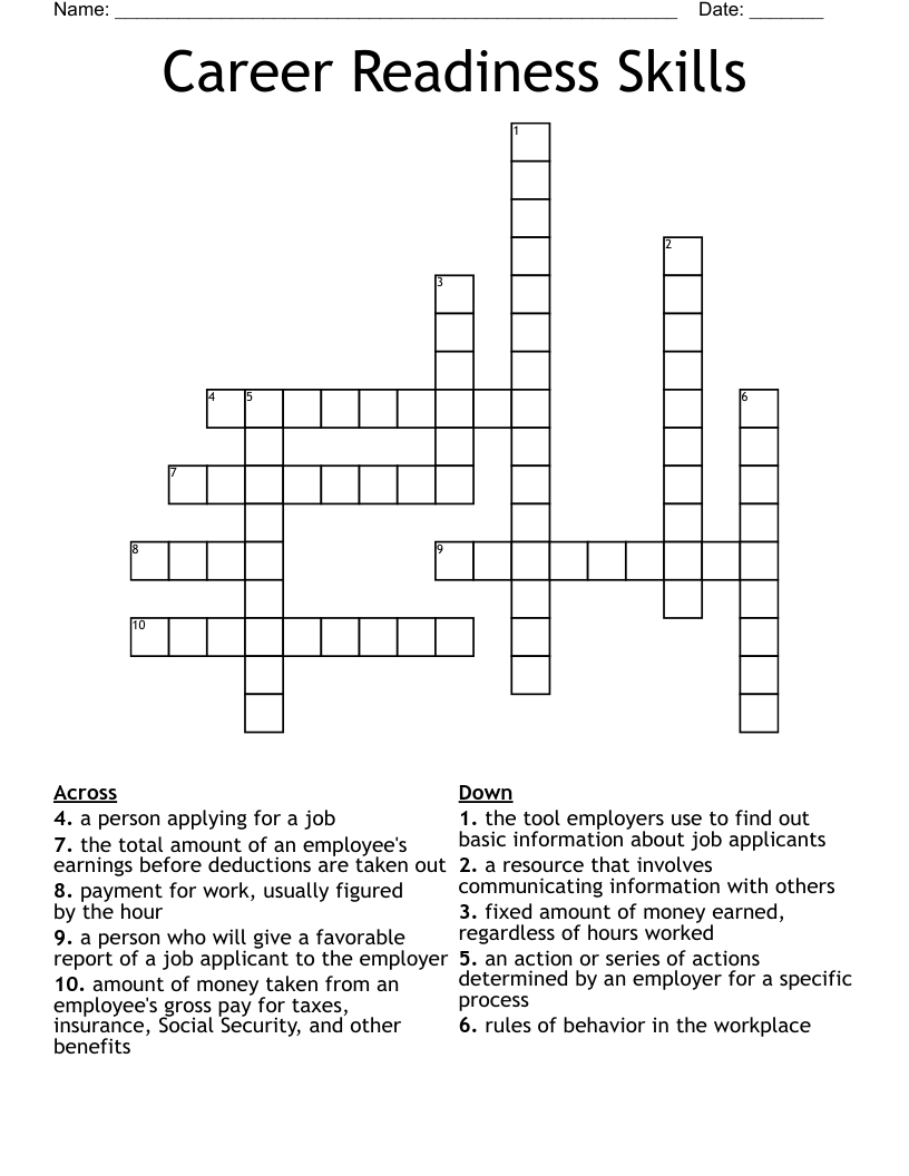 Career Readiness Skills Crossword