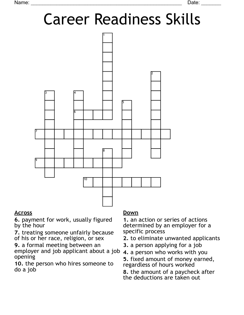 Career Readiness Skills Crossword