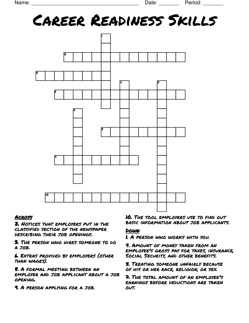 Career Readiness Skills Crossword