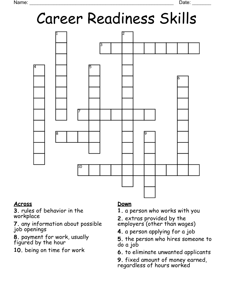 Career Readiness Skills Crossword