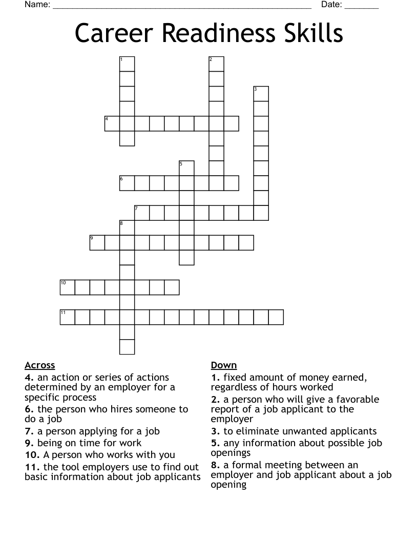 Career Readiness Skills Crossword