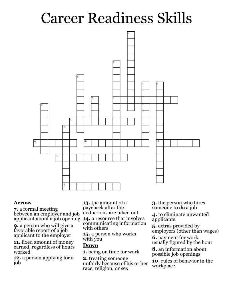 Career Readiness Skills Crossword