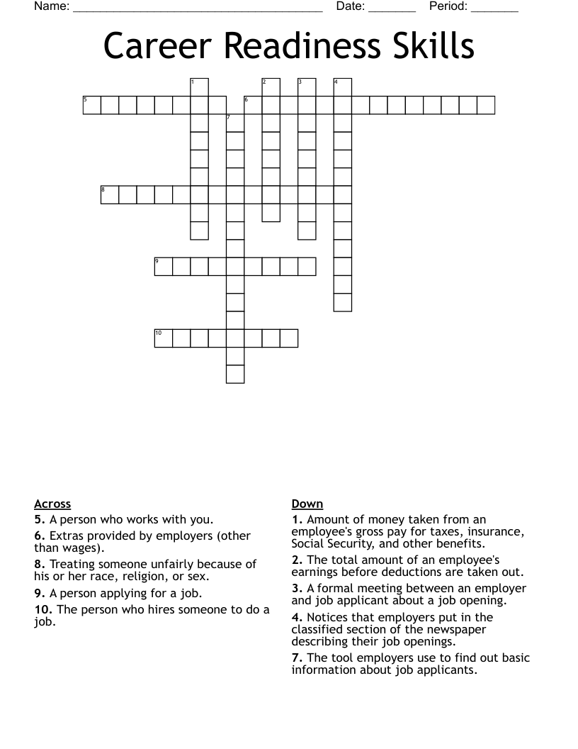 Career Readiness Skills Crossword