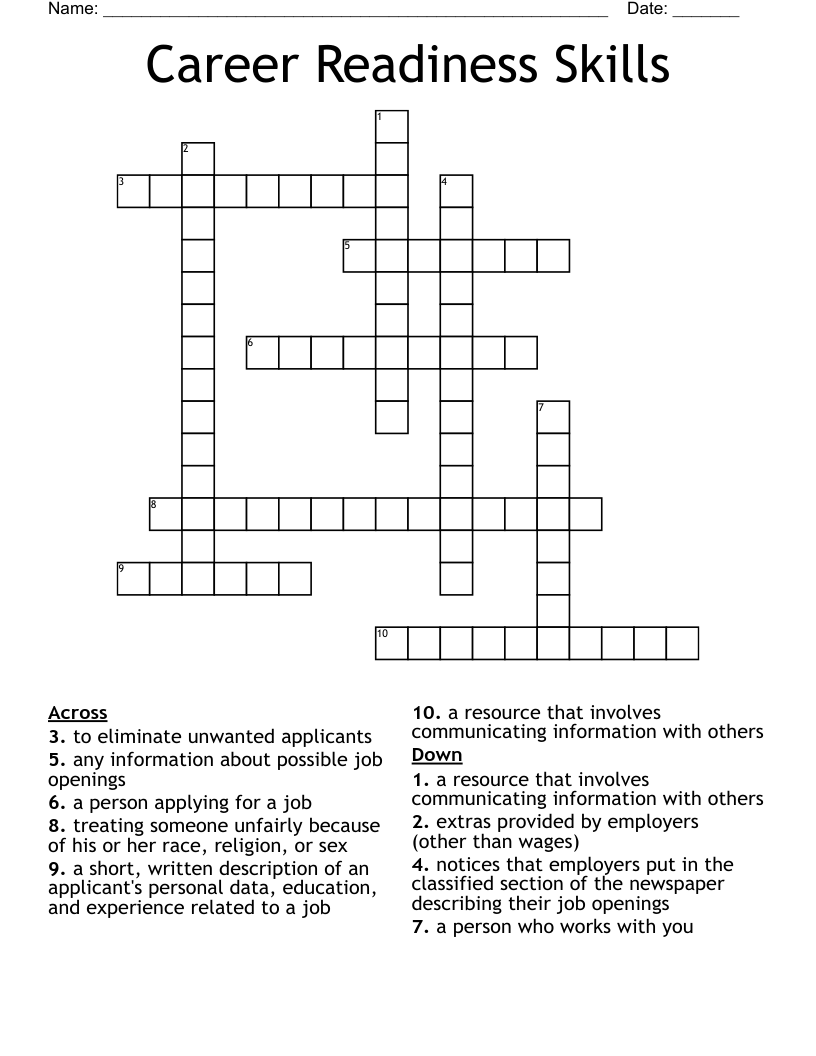 Career Readiness Skills Crossword