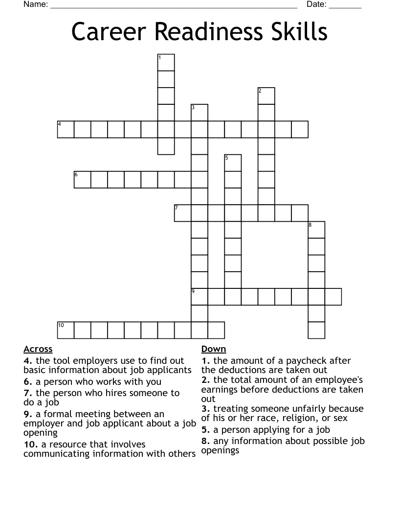 Career Readiness Skills Crossword