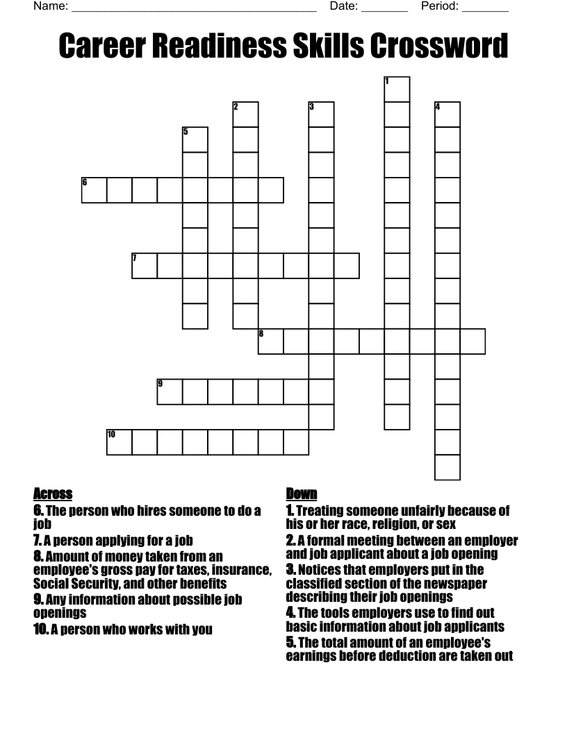 Career Readiness Skills Crossword