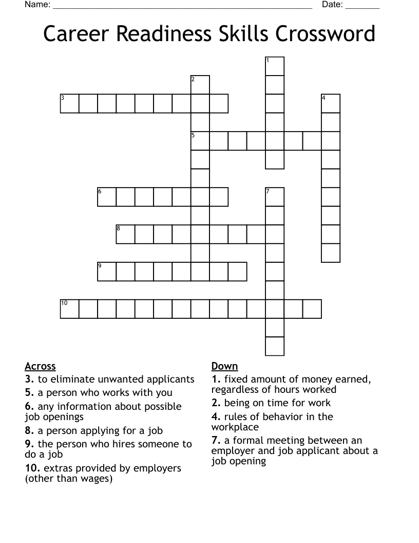 Career Readiness Skills Crossword