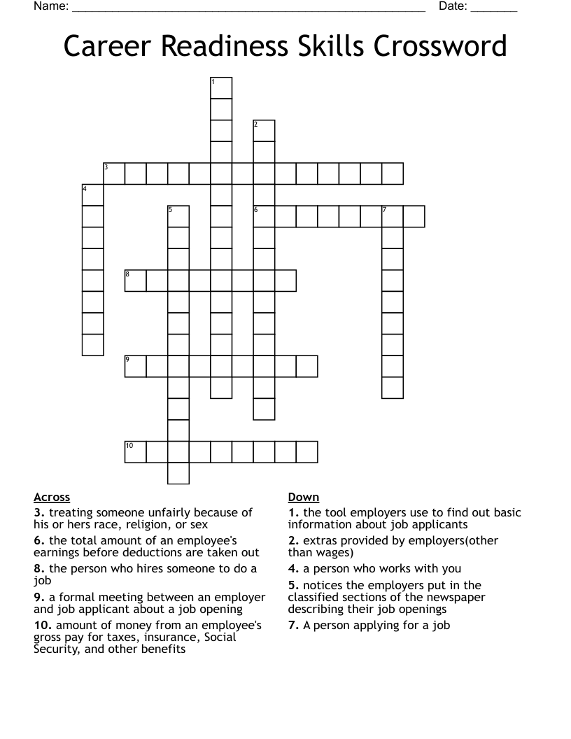 Career Readiness Skills Crossword 