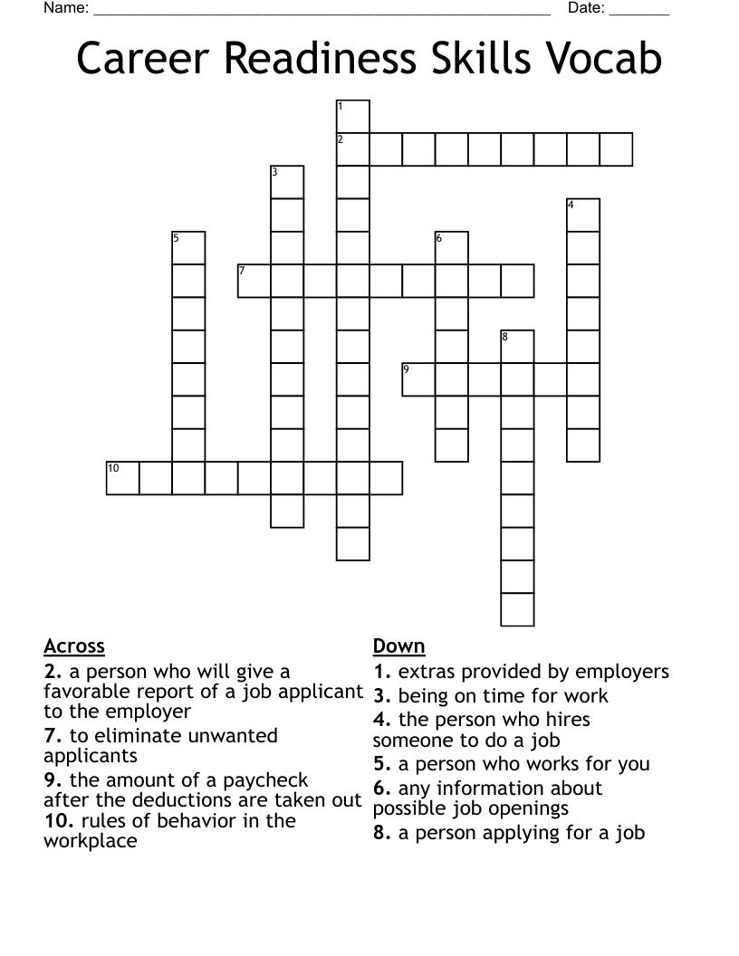 Career Readiness Skills Vocab Crossword