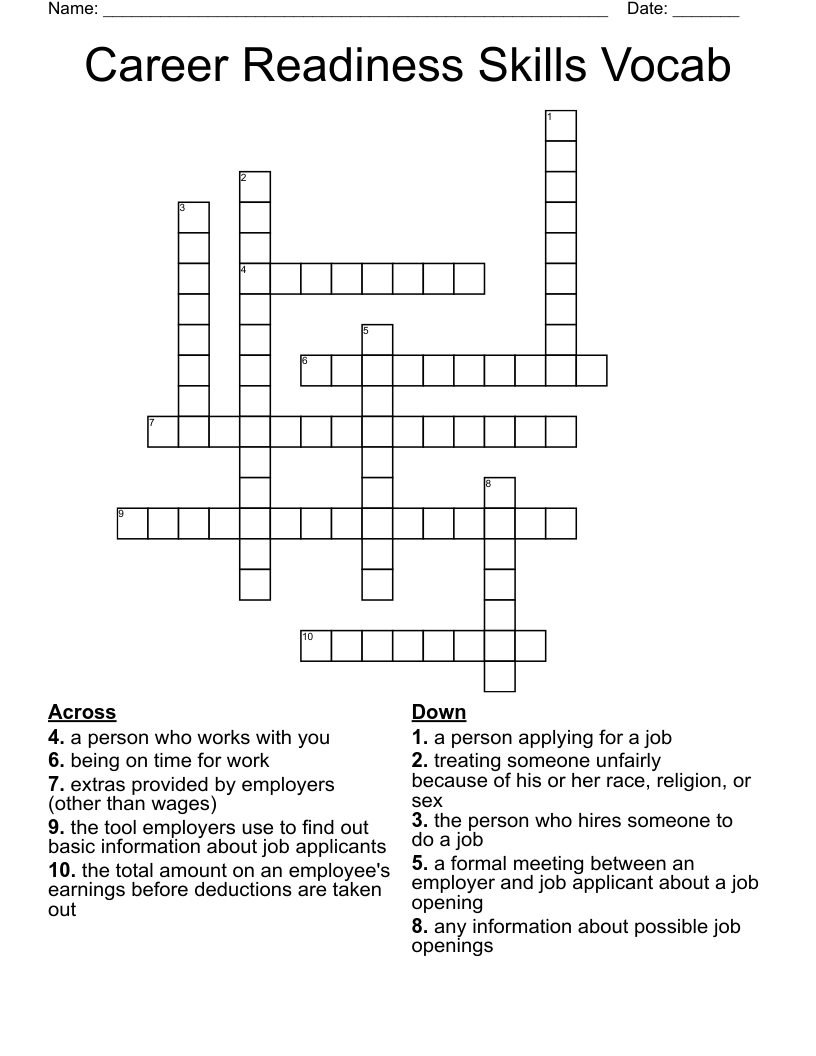 Career Readiness Skills Vocab Crossword