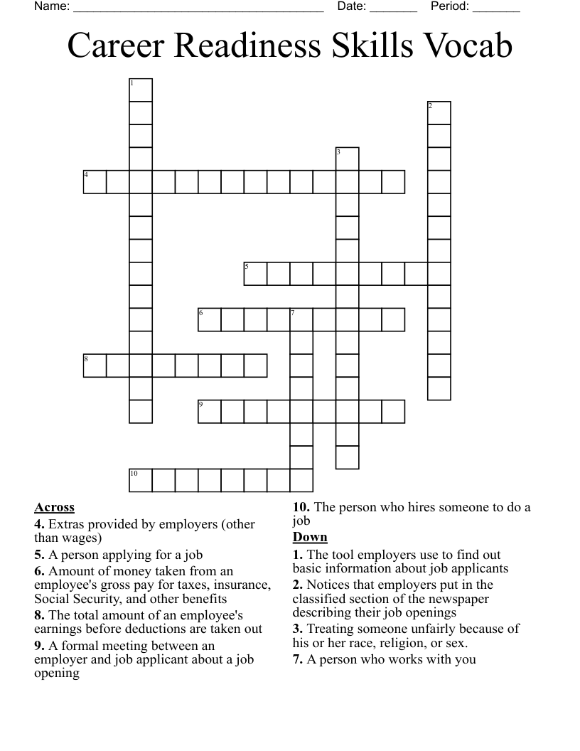 Career Readiness Skills Vocab Crossword