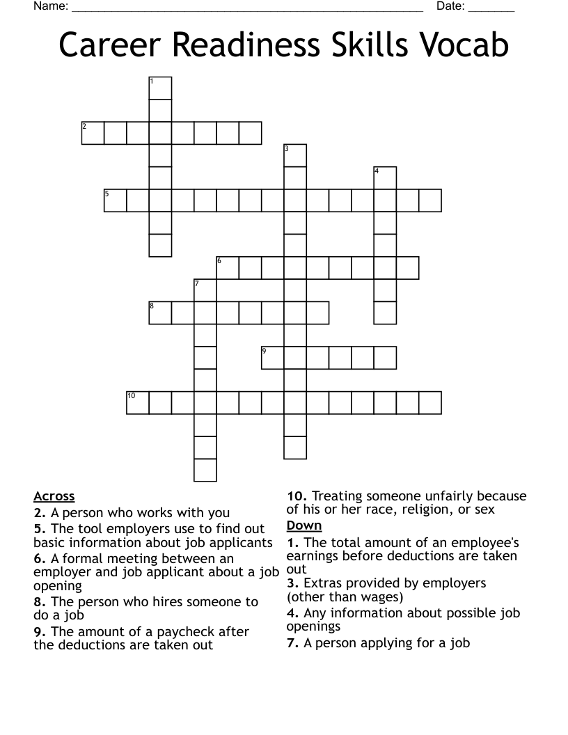Career Readiness Skills Vocab Crossword