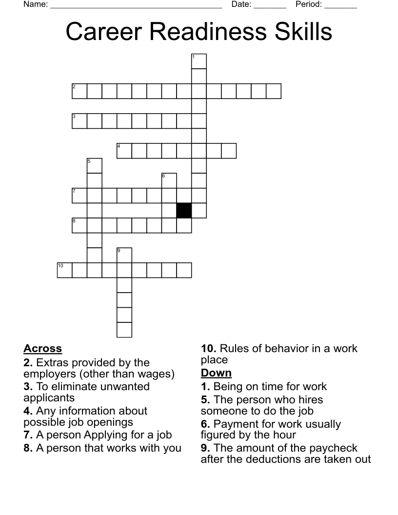 Career Readiness Skills  Crossword