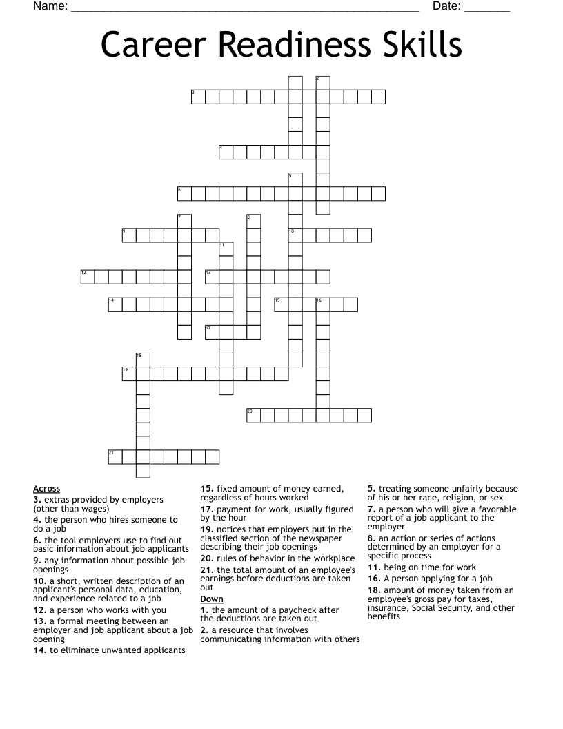 Career Readiness Skills  Crossword