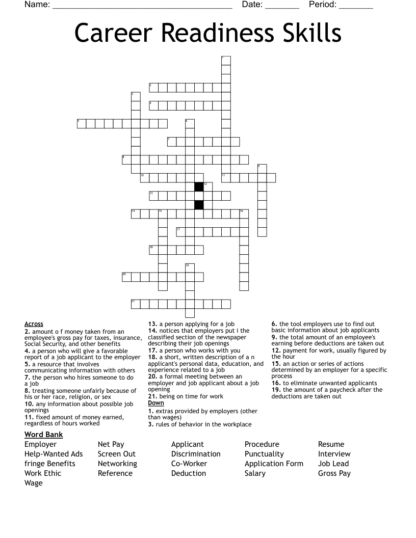 Career Readiness Skills  Crossword