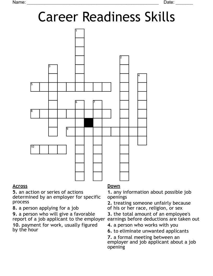 Career Readiness Skills  Crossword