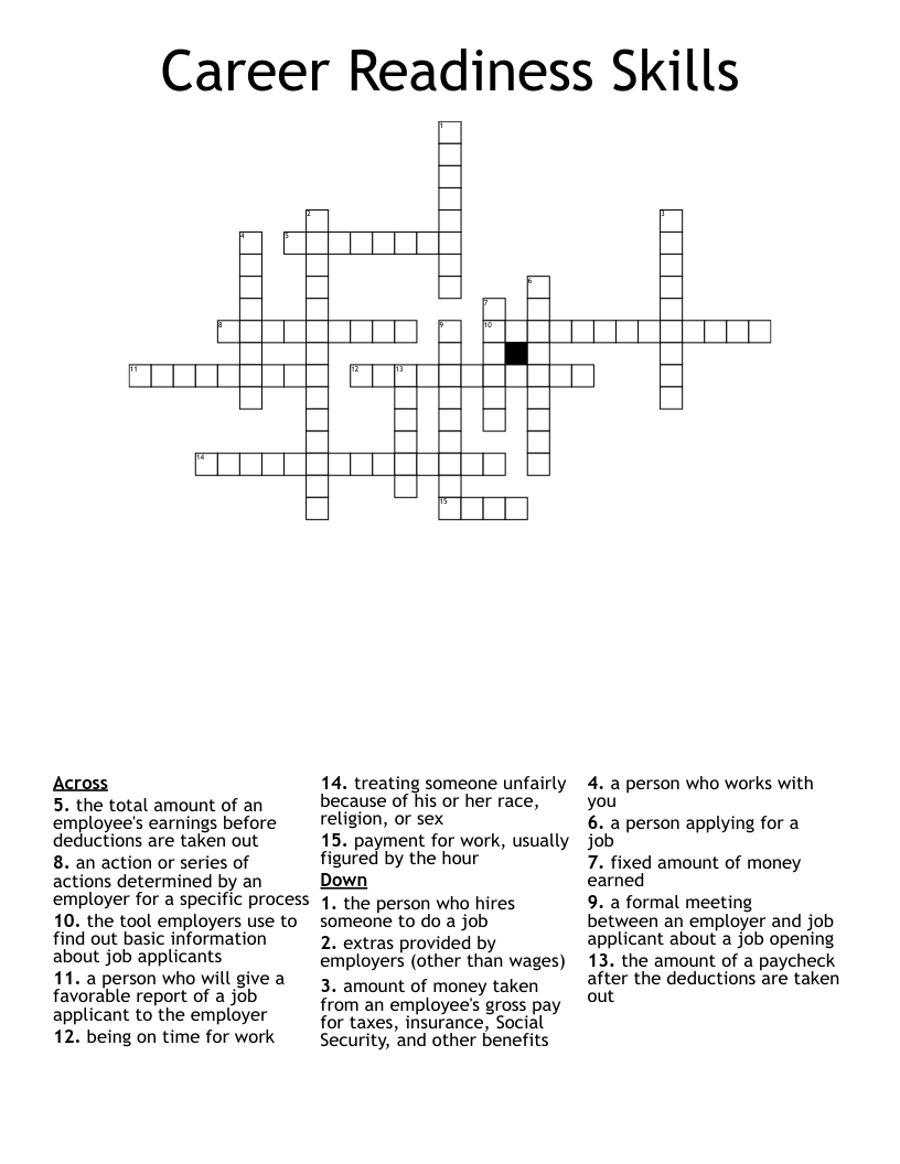 Career Readiness Skills  Crossword