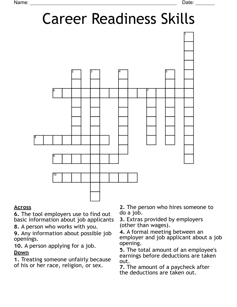 Career Readiness Skills  Crossword