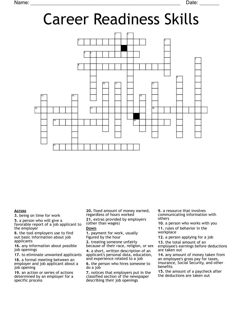 Career Readiness Skills  Crossword