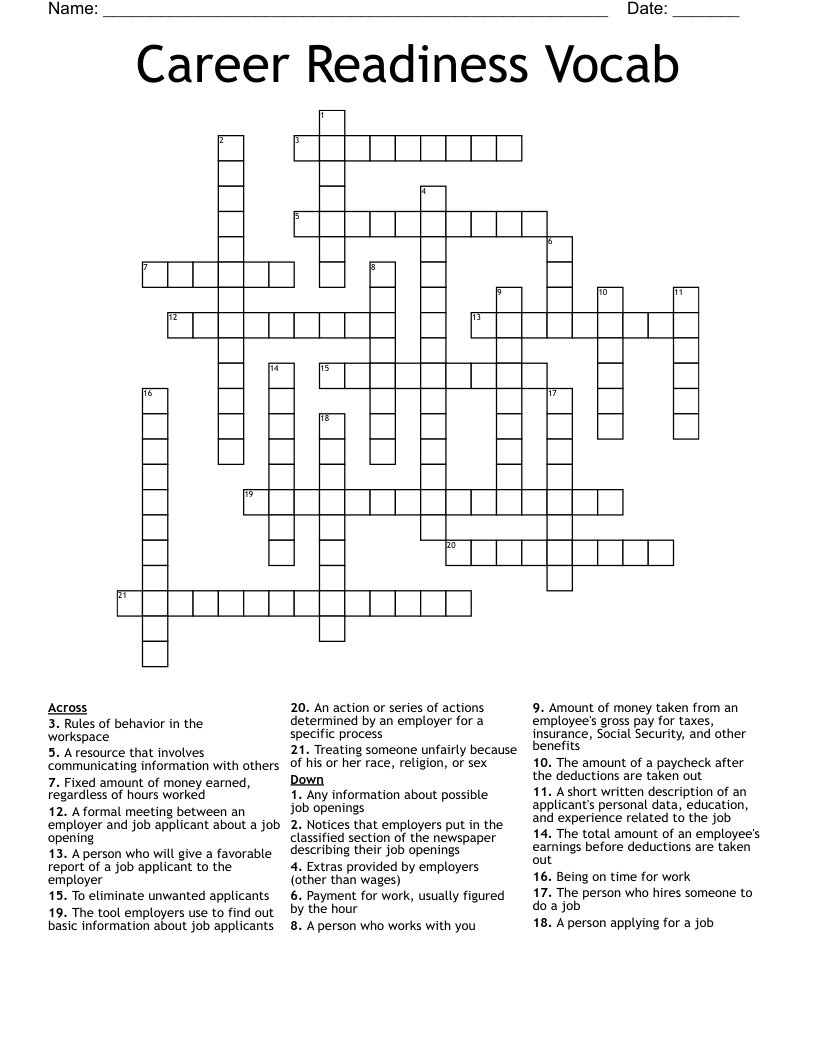 Career Readiness Vocab Crossword