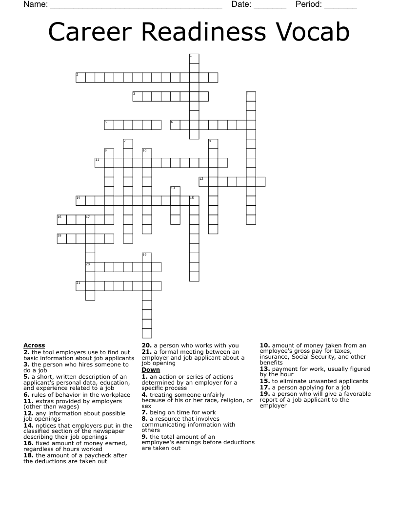 Career Readiness Vocab Crossword