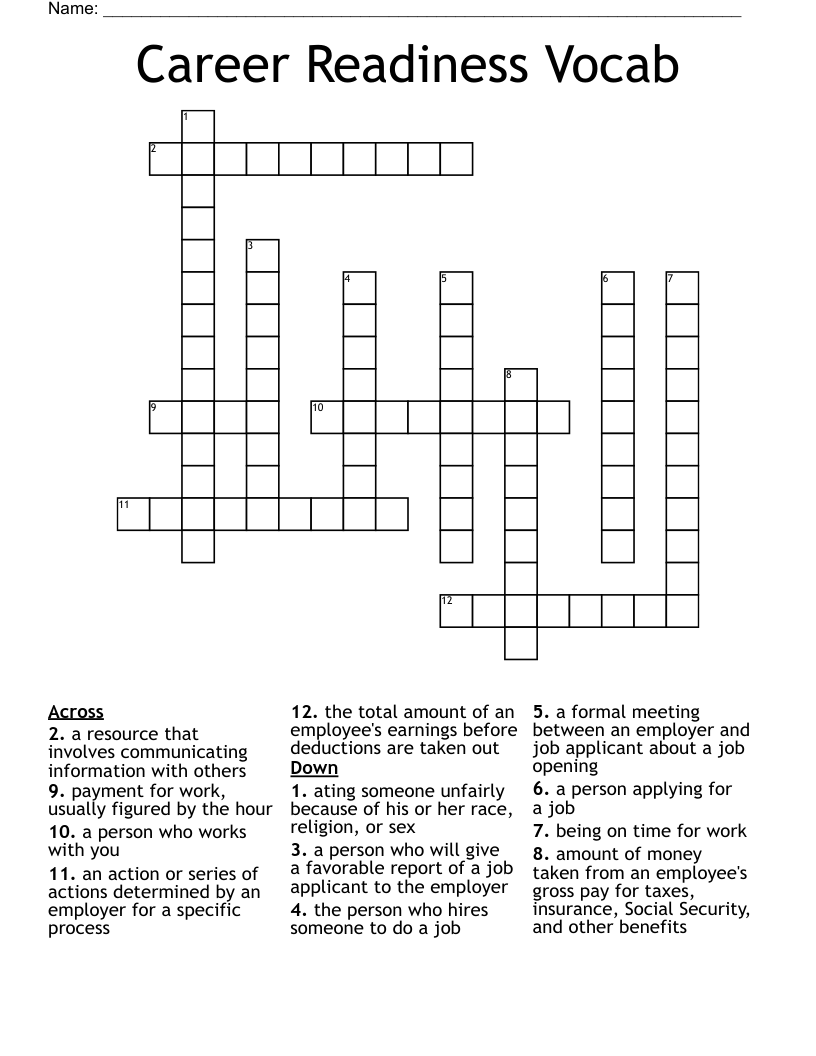 Career Readiness Vocab Crossword