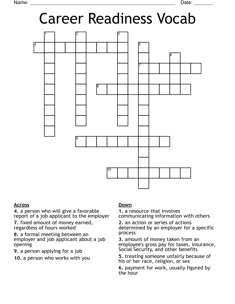 Career Readiness Vocab Crossword