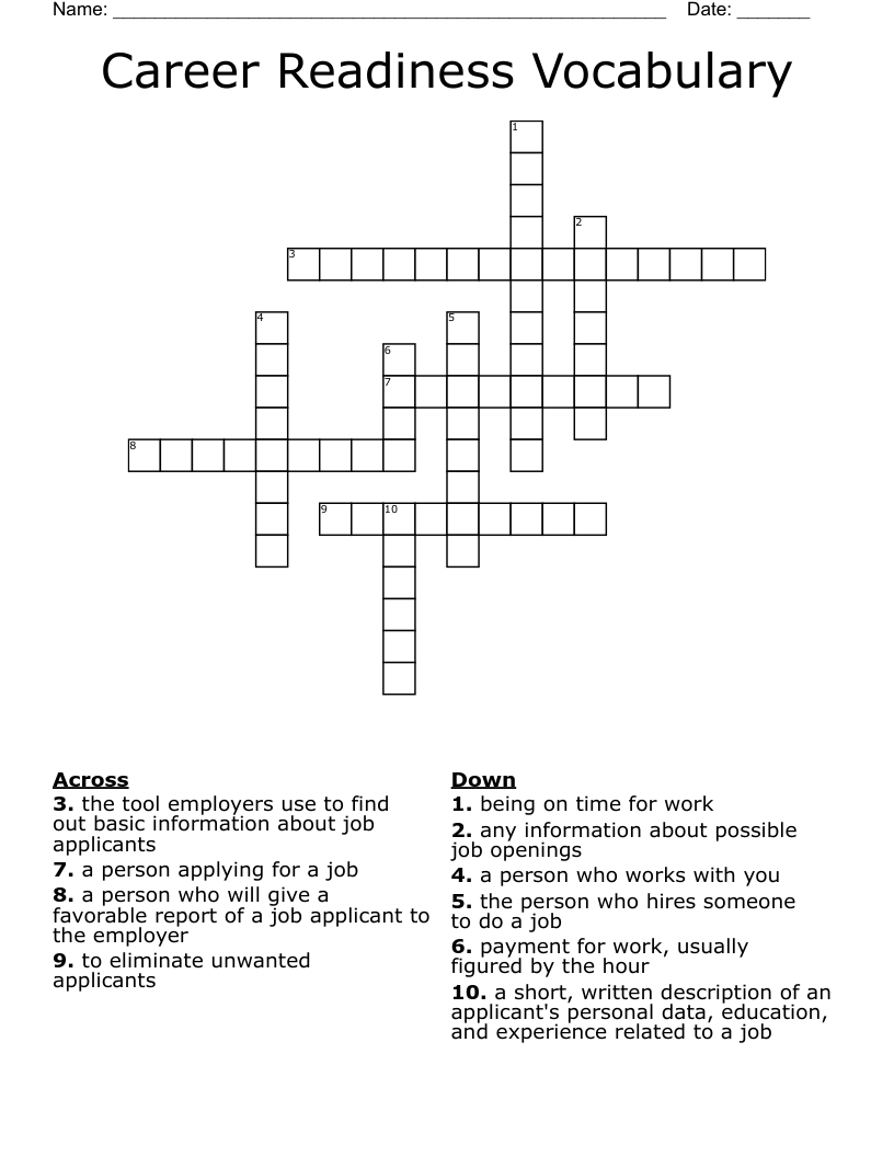Career Readiness Vocabulary  Crossword