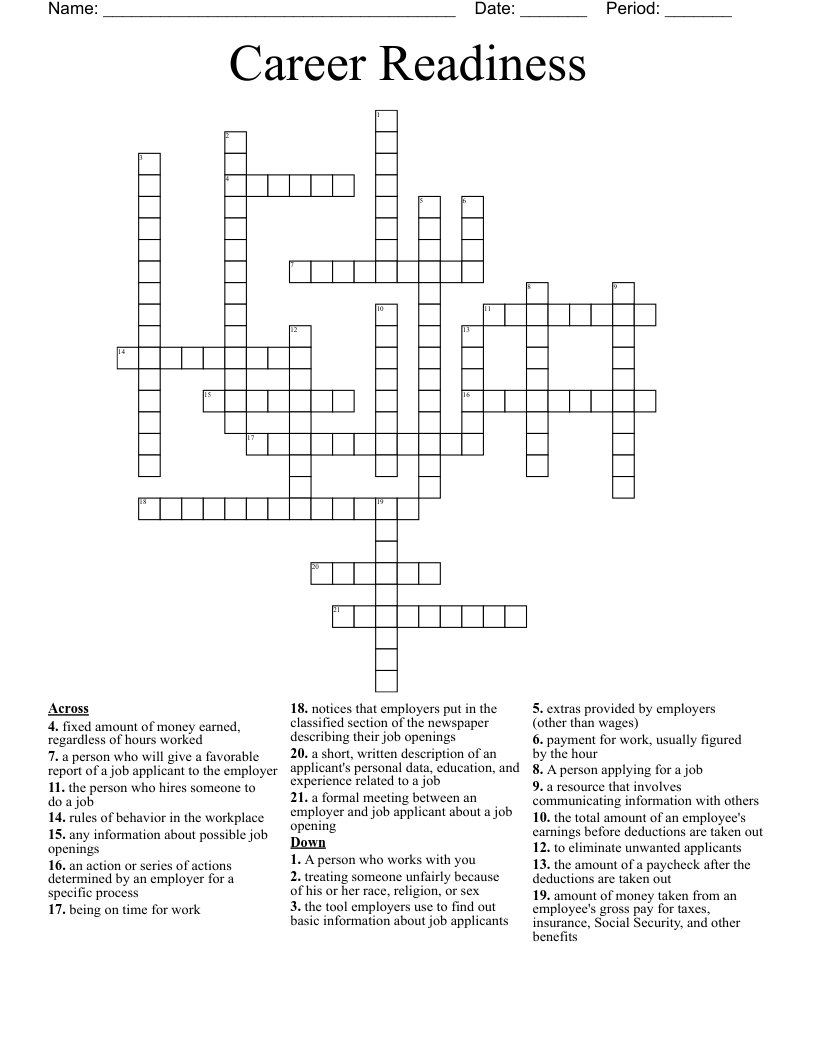 Career Readiness  Crossword