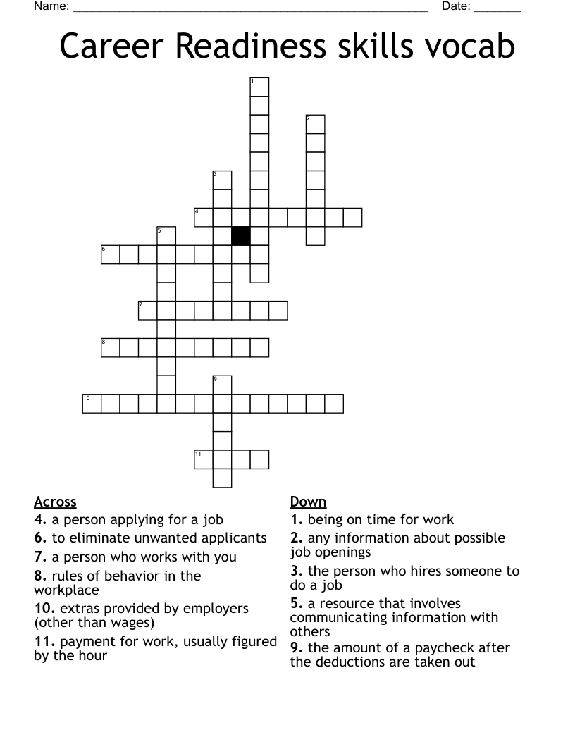 Career Readiness skills vocab Crossword