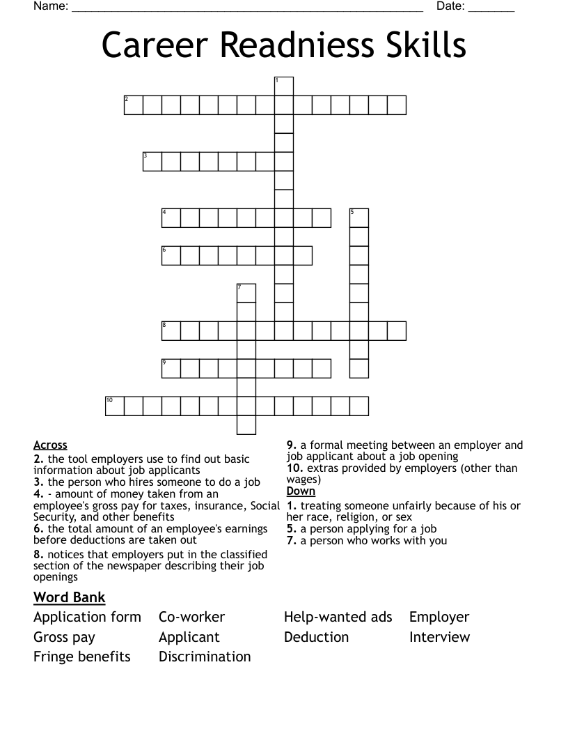 Career Readniess Skills  Crossword