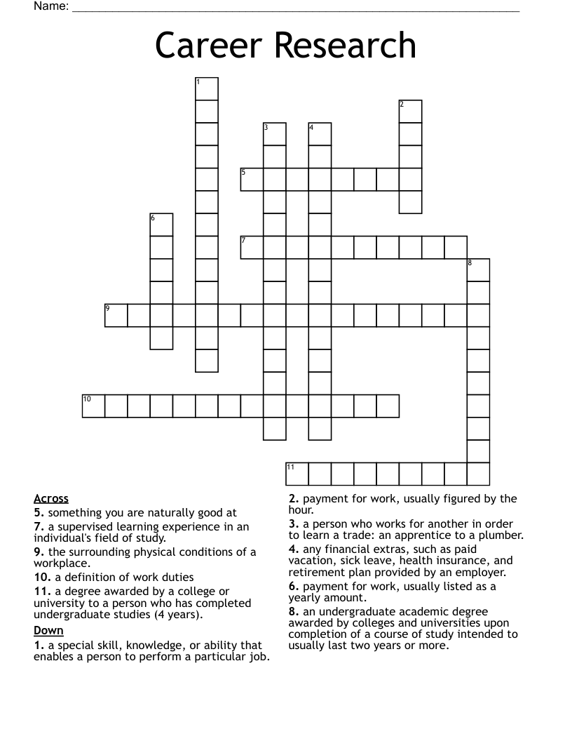 Career Research Crossword