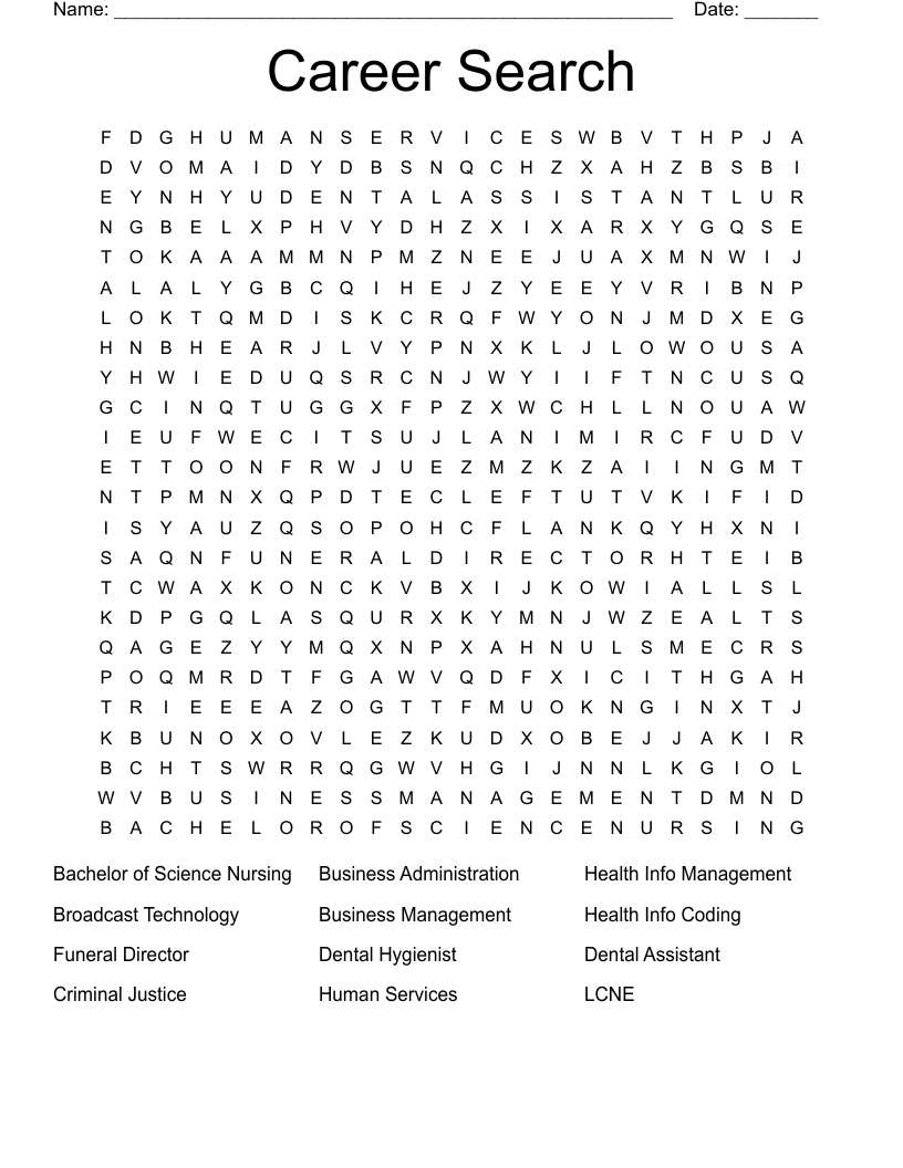 Career Search Word Search