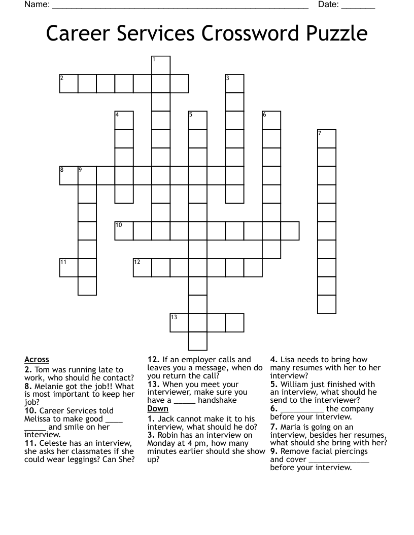 Career Services Crossword Puzzle 