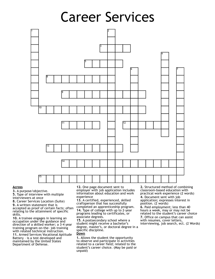 Career Services  Crossword