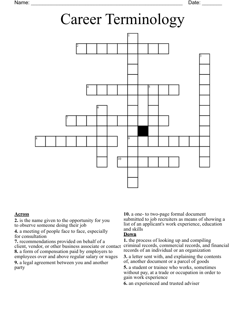 Career Terminology Crossword