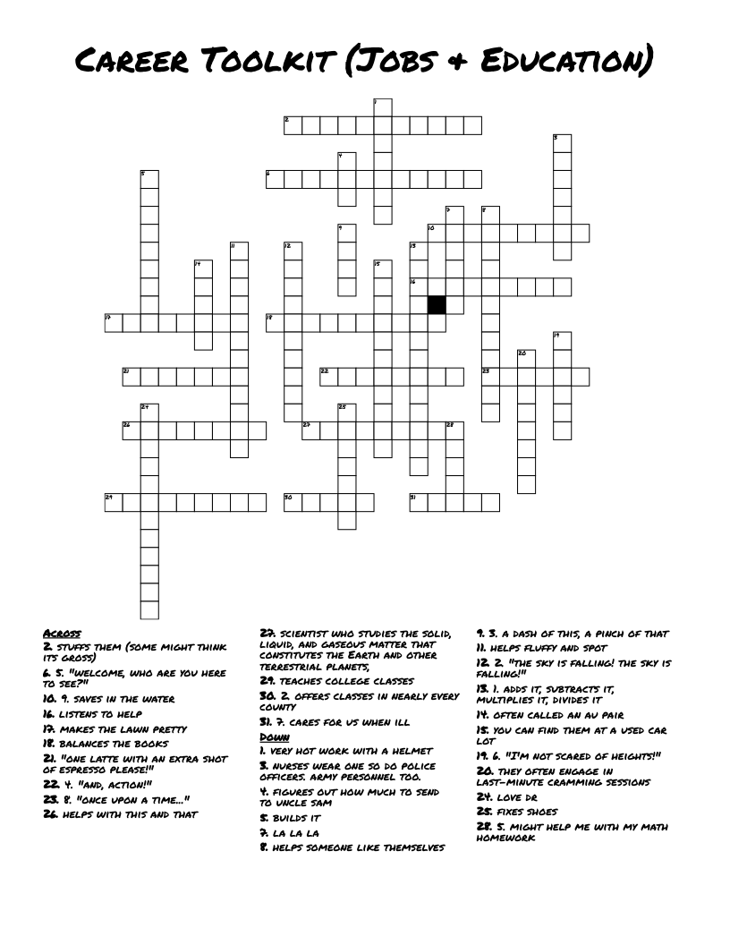Career Toolkit (Jobs & Education) Crossword