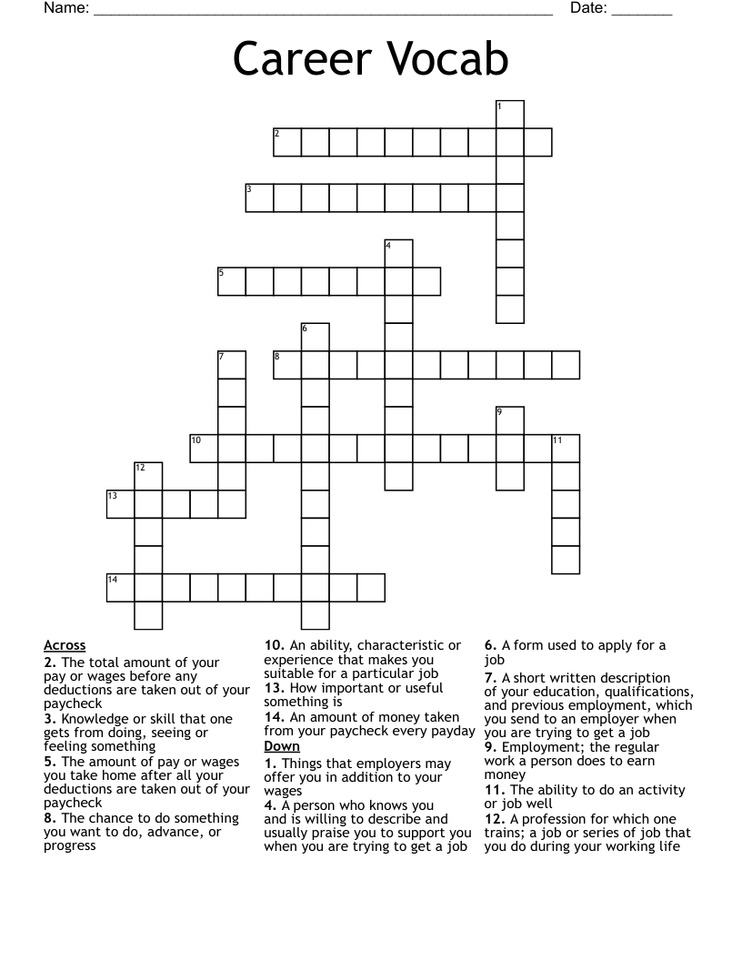 Career Vocab Crossword