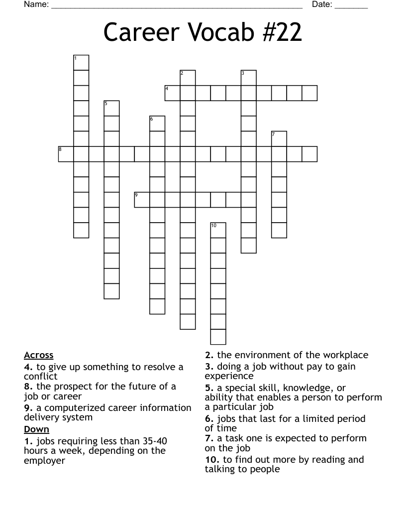 Career Vocab #22 Crossword