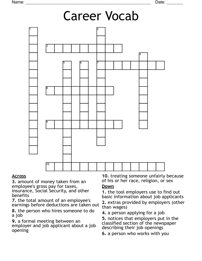 Career Vocab Crossword