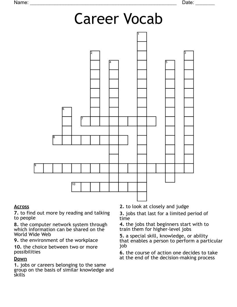 Career Vocab Crossword
