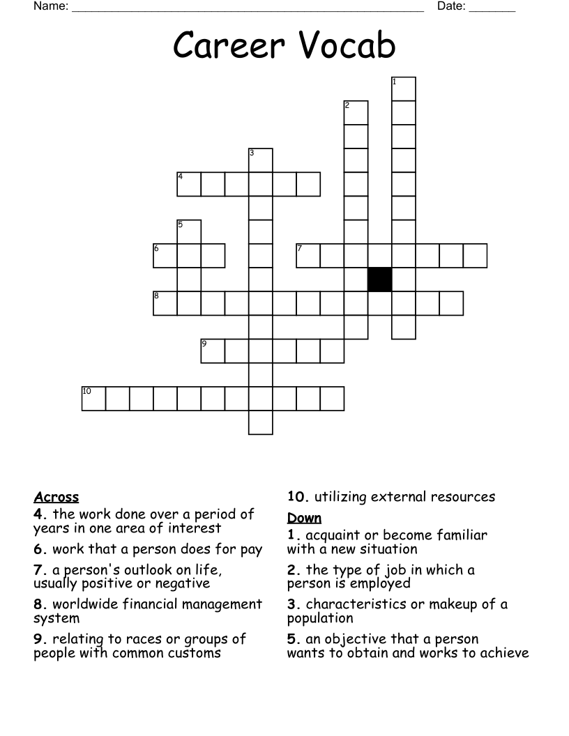 Career Vocab Crossword