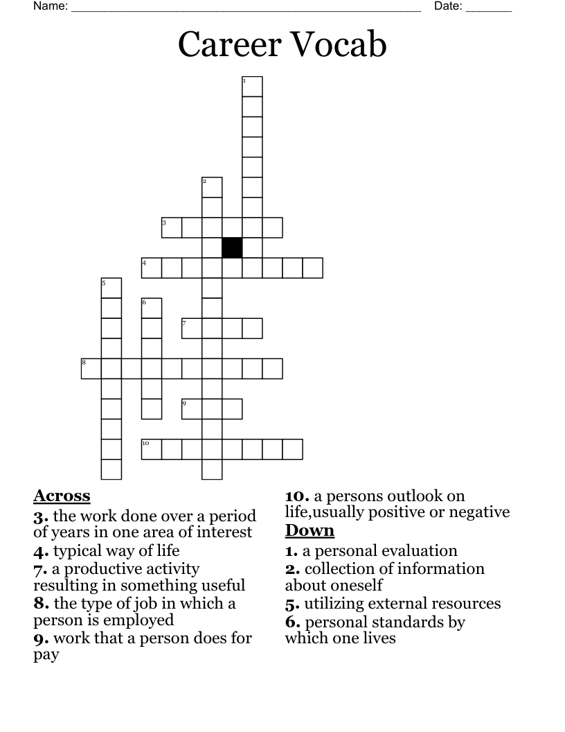 Career Vocab Crossword
