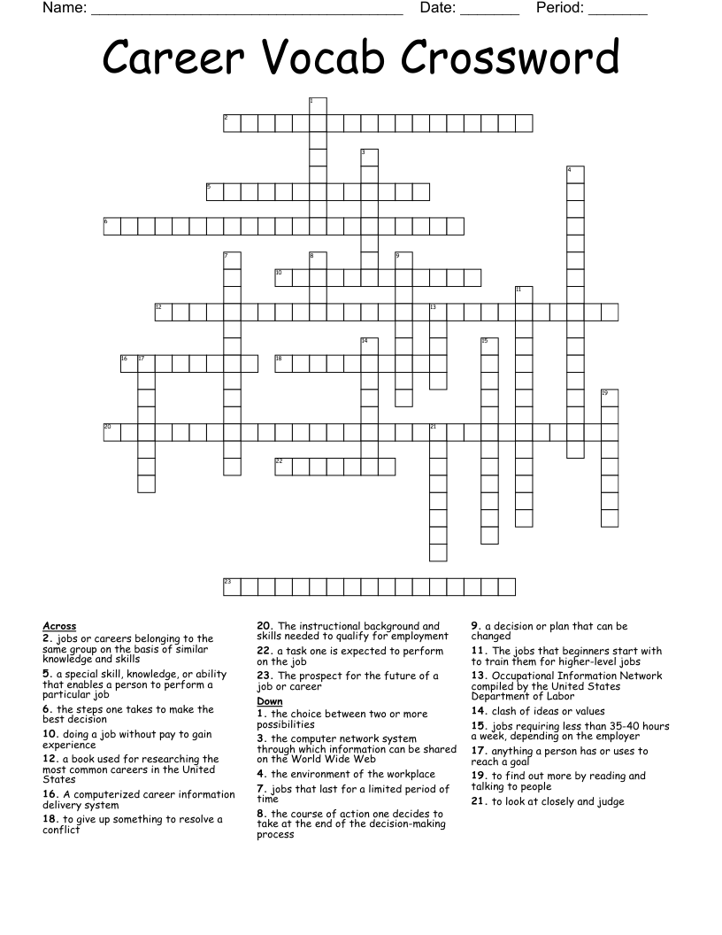 Career Vocab Crossword
