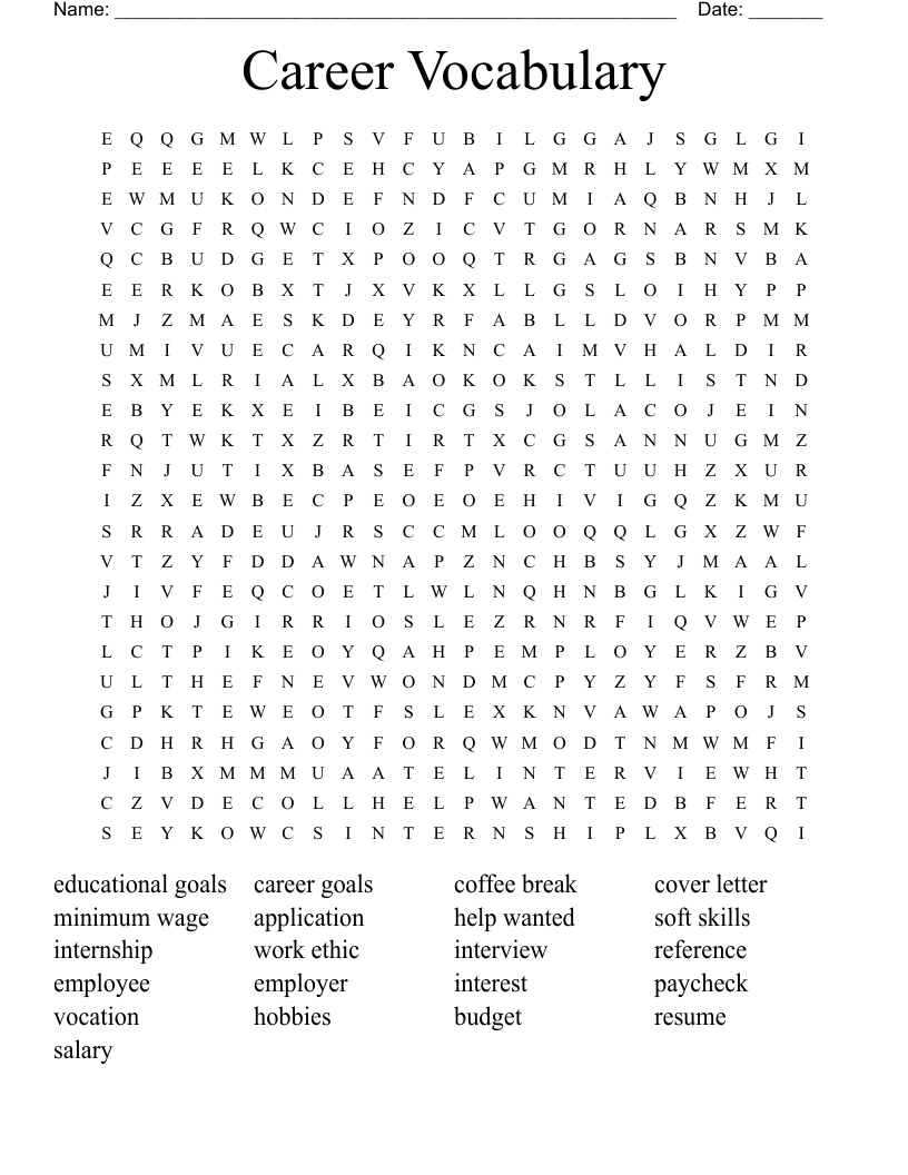 Career Vocabulary Word Search