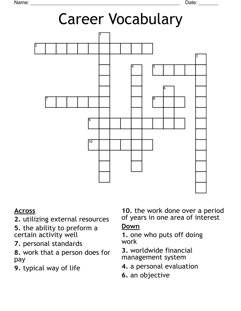 Career Vocabulary Crossword
