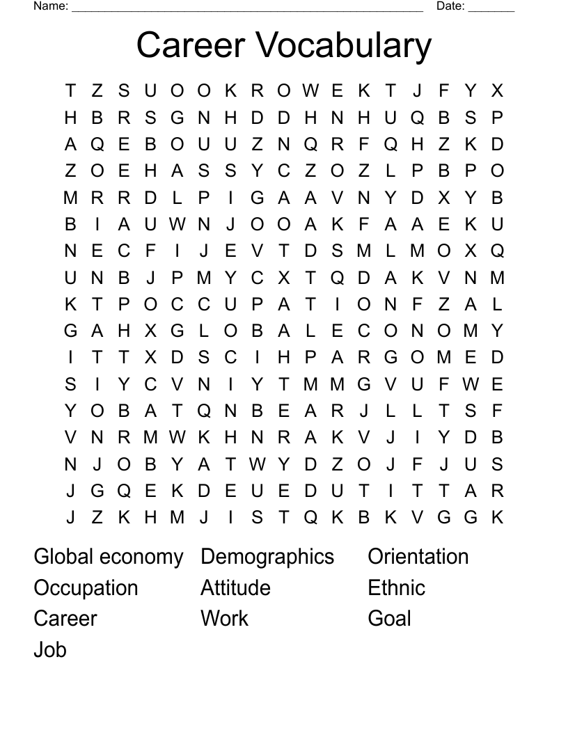 Career Vocabulary Word Search